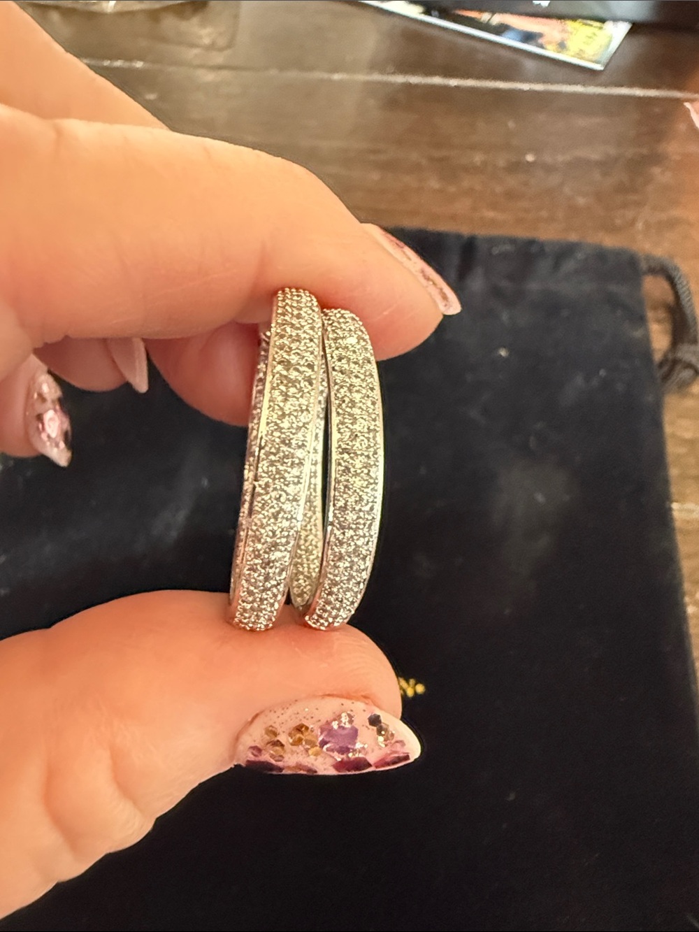 Freida Rothman Pavé Silver Inside-Out Hoop Earrings